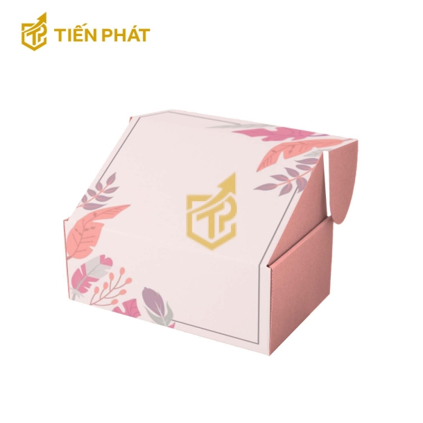 Hộp giấy đựng quần áo màu hồng nhạt, họa tiết lá cây