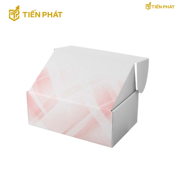 Hộp giấy đựng quần áo màu trắng, họa tiết sọc hồng