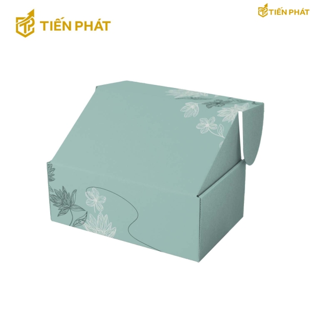 Hộp giấy đựng quần áo màu xanh ngọc bích, họa tiết bông hoa