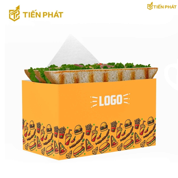 Hộp giấy đựng sandwich, màu cam, họa tiết độc đáo