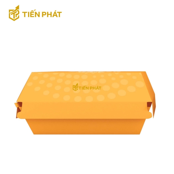 Hộp giấy đựng xôi, màu cam, họa tiết chấm tròn