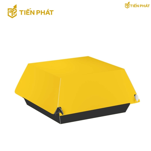 Hộp giấy đựng xôi, màu đen, nắp vàng, không họa tiết