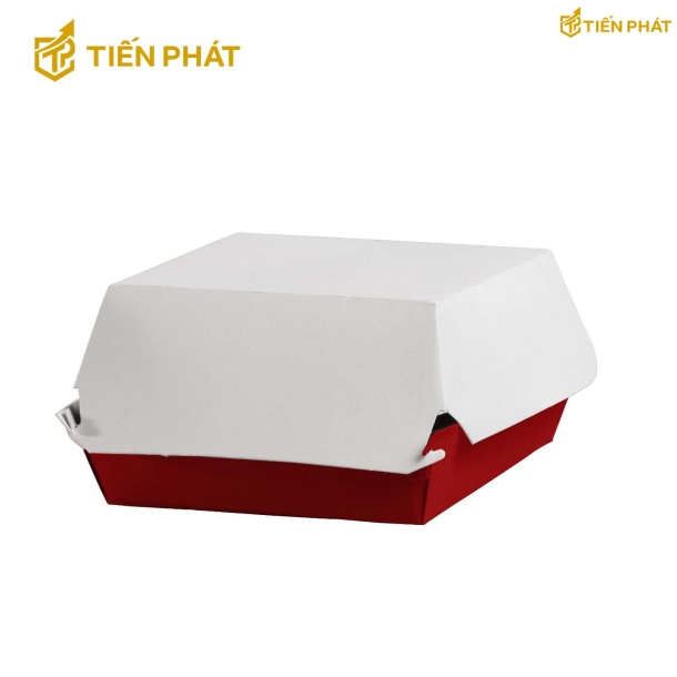 Hộp giấy đựng xôi, màu đỏ, nắp trắng, không họa tiết