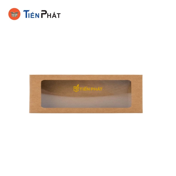 Hộp giấy kraft nắp trong, màu nâu, hình chữ nhật, không họa tiết
