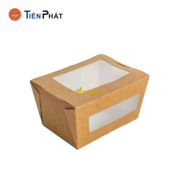 Hộp giấy kraft nắp trong, màu nâu, không họa tiết