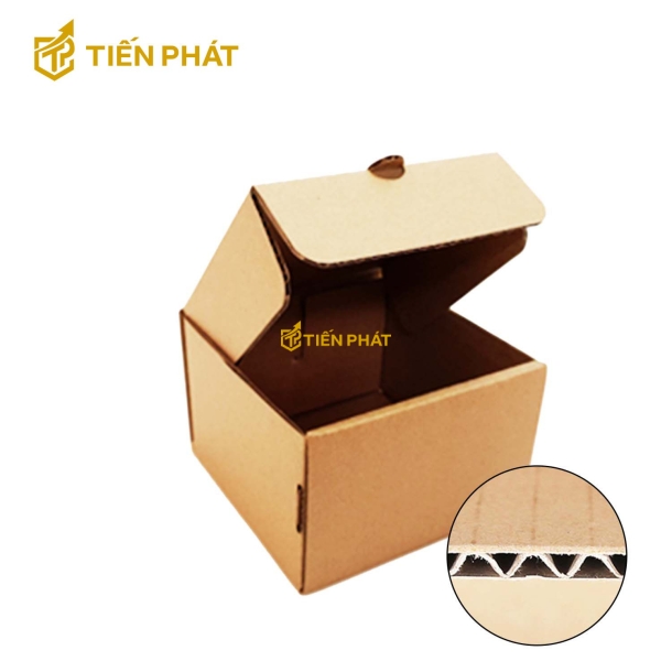 Thùng carton 3 lớp, vuông, nắp gài, màu nâu, không họa tiết