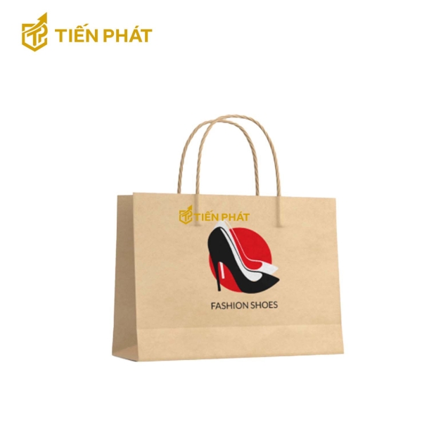 Túi giấy đựng giày, màu nâu, in hình đôi giày cao gót
