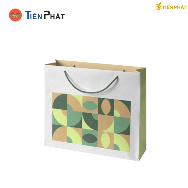 Túi giấy đựng giày, màu trắng, xanh lá, họa tiết độc đáo