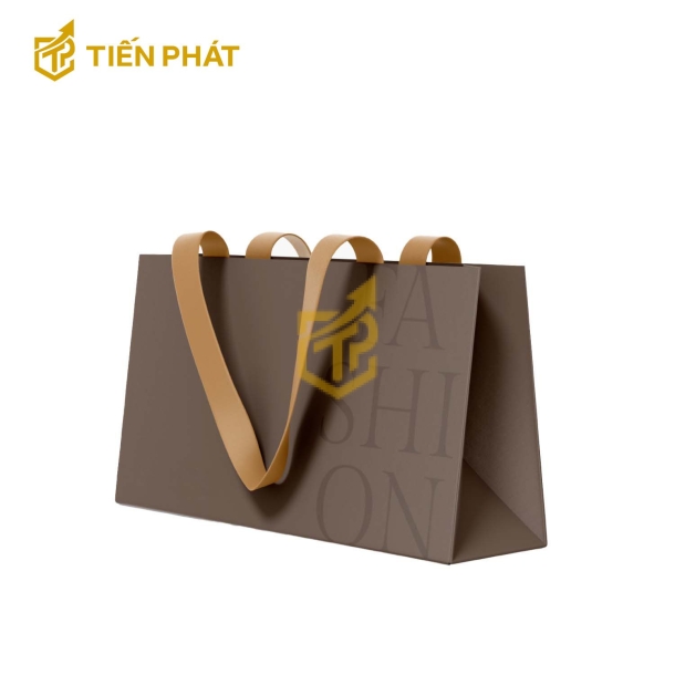 Túi giấy đựng quần áo, màu nâu, in chữ "Fashion"