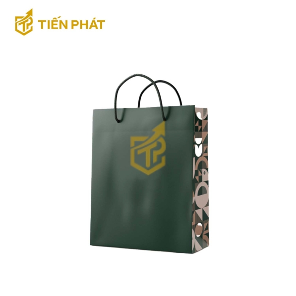 Túi giấy đựng quần áo, màu xanh lá, họa tiết đơn giản