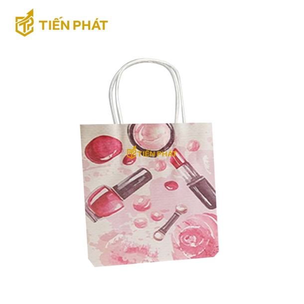 Túi giấy đựng son, màu hồng trắng, in hình các cây son